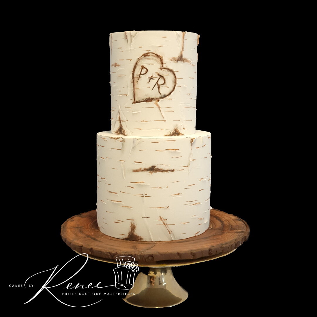 2 tier wedding cake birchwood effect love