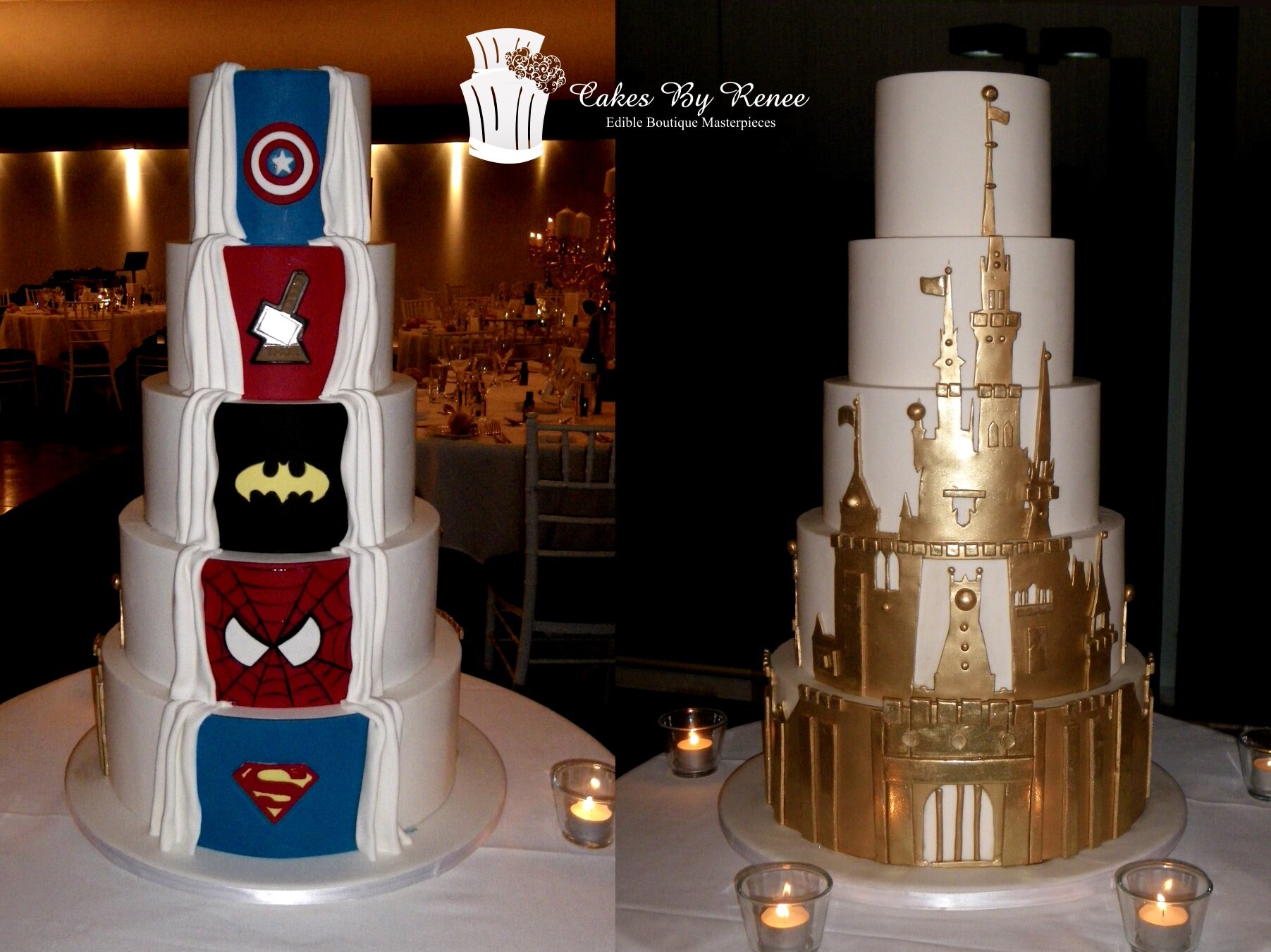 5 tier wedding cake big gold castle superhero