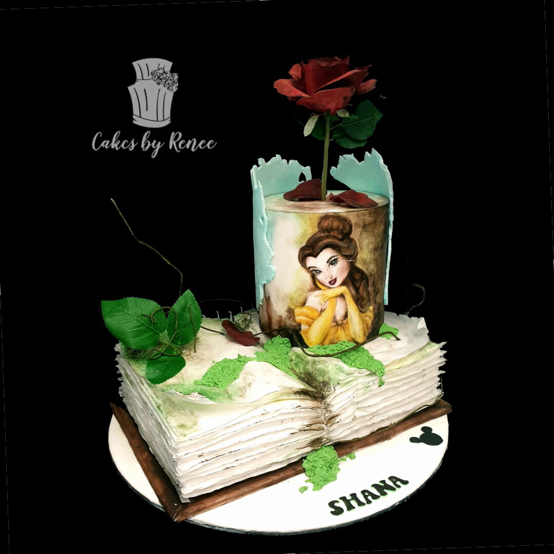 Movie Cake Disney Princess Beauty and the Beast book cake hand painted
