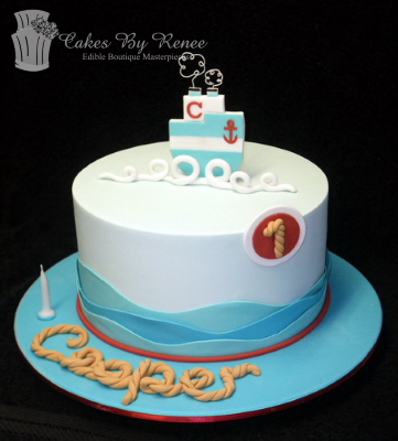 Nautical ocean sailing 1st birthday cake