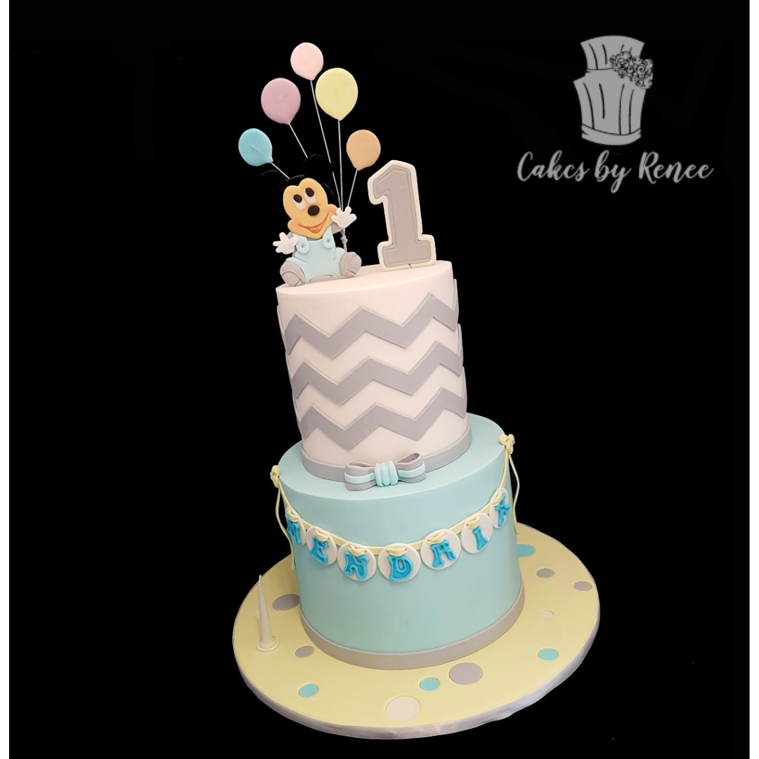 2 tier baby shower 1st birthday Mickey Mouse cake