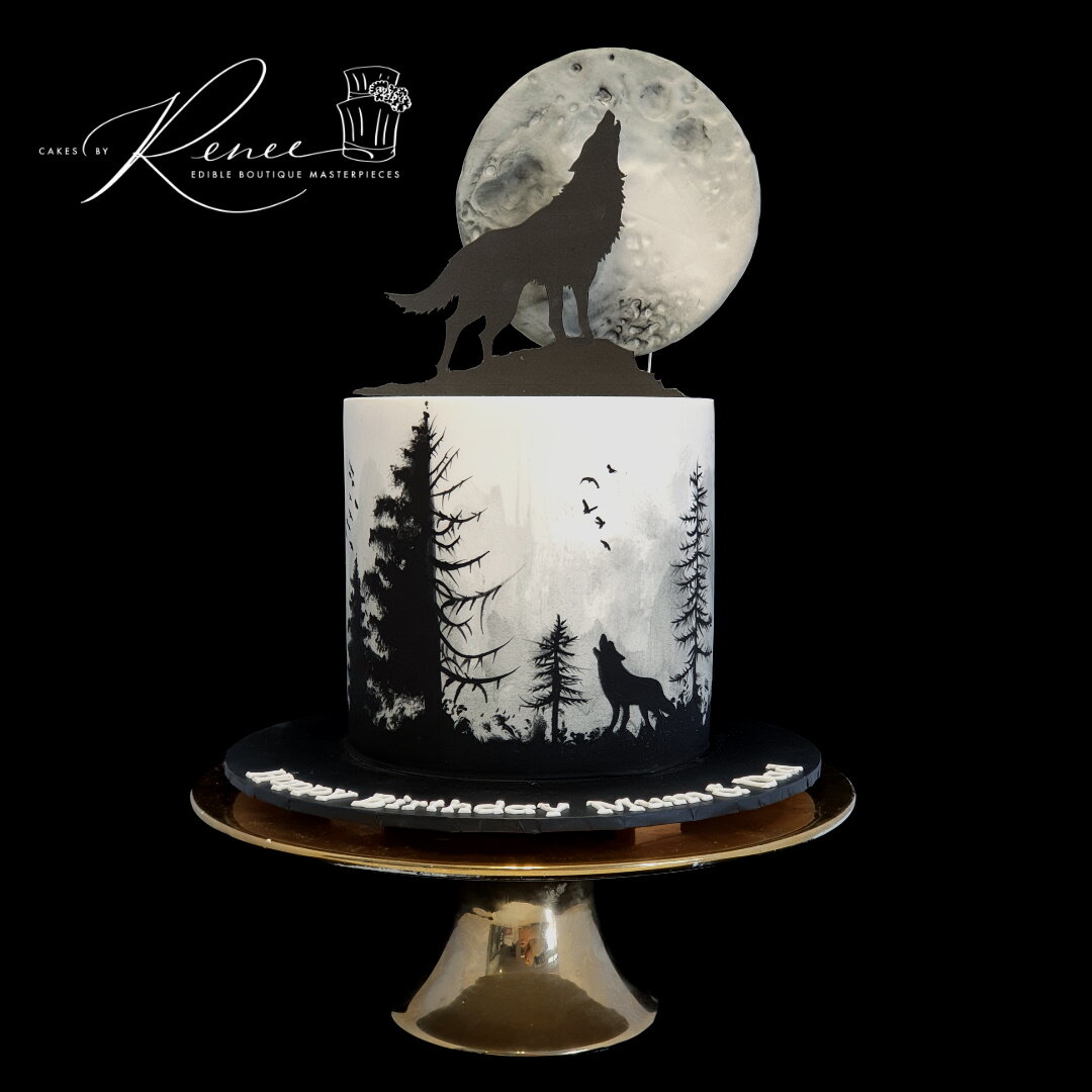 Wild one wolf hand painted silhouette birthday cake
