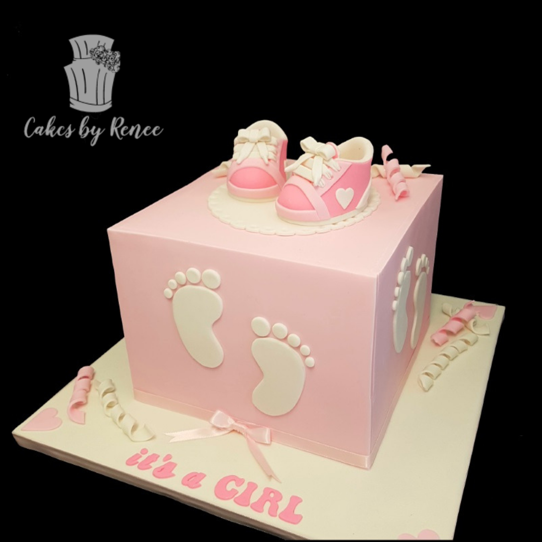 Baby Shower Its A girl cake square sneakers runners toppers