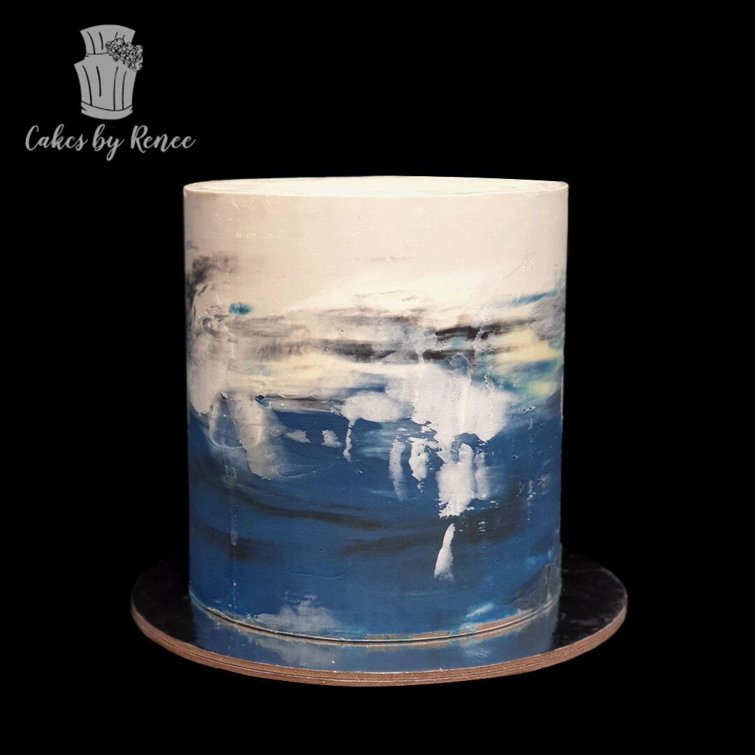 mens concrete look blue white black birthday cake