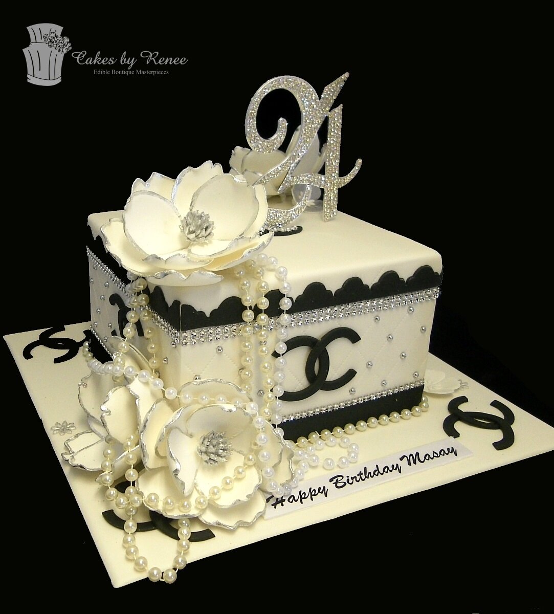 Designer elaborate birthday cake black & white