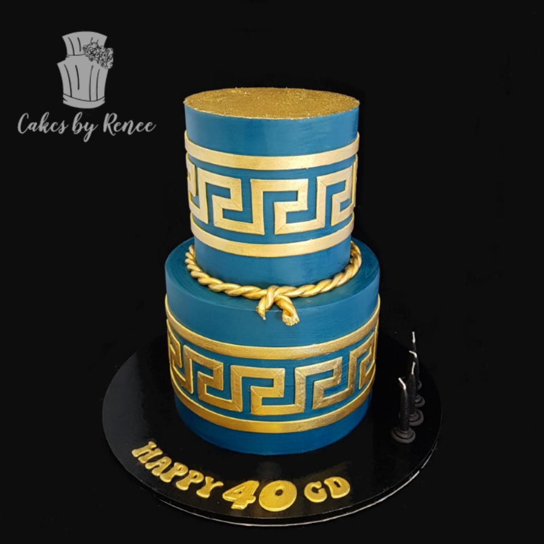 2 tier designer birthday cake navy blue gold