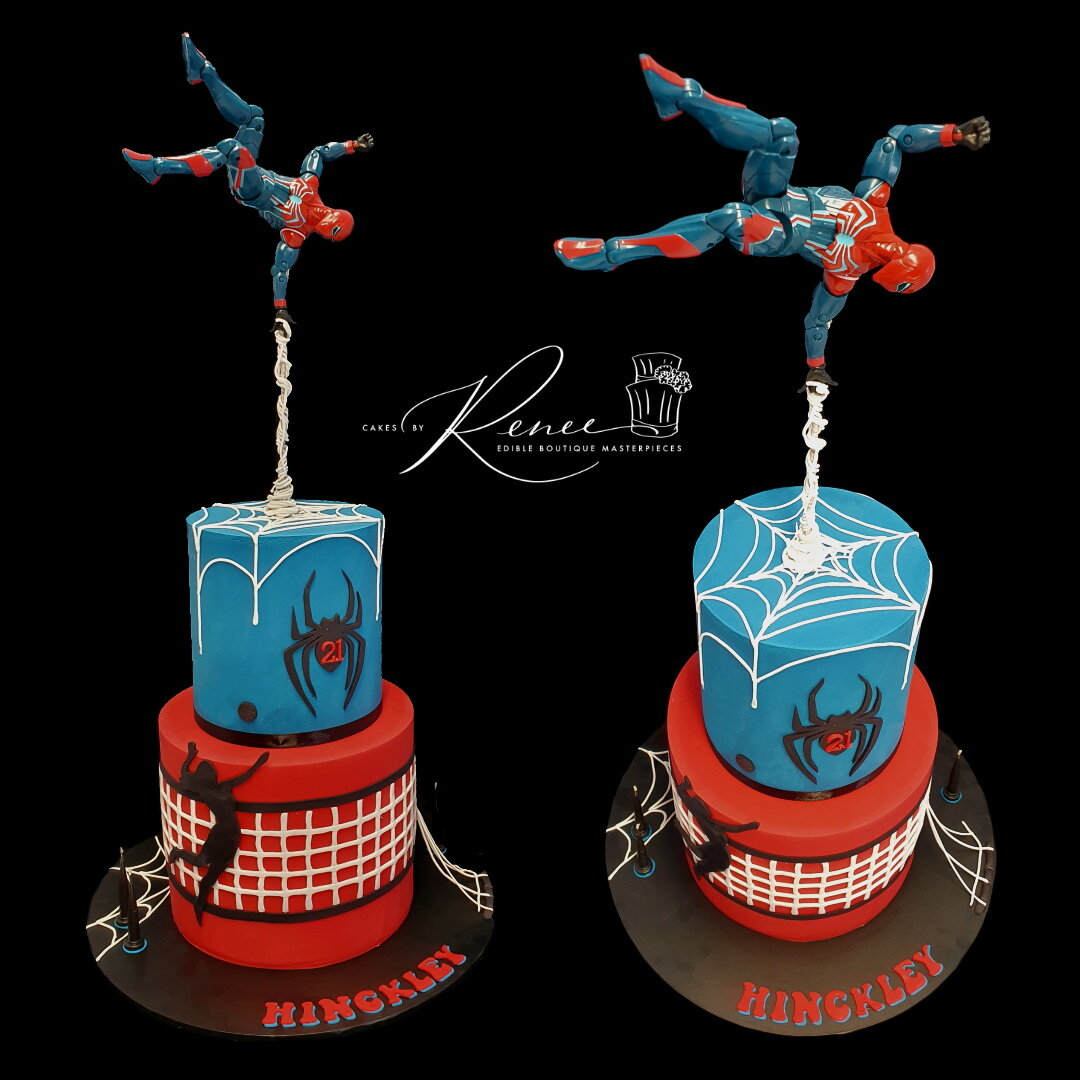 2 tier Avengers Spiderman gravity defying birthday cake