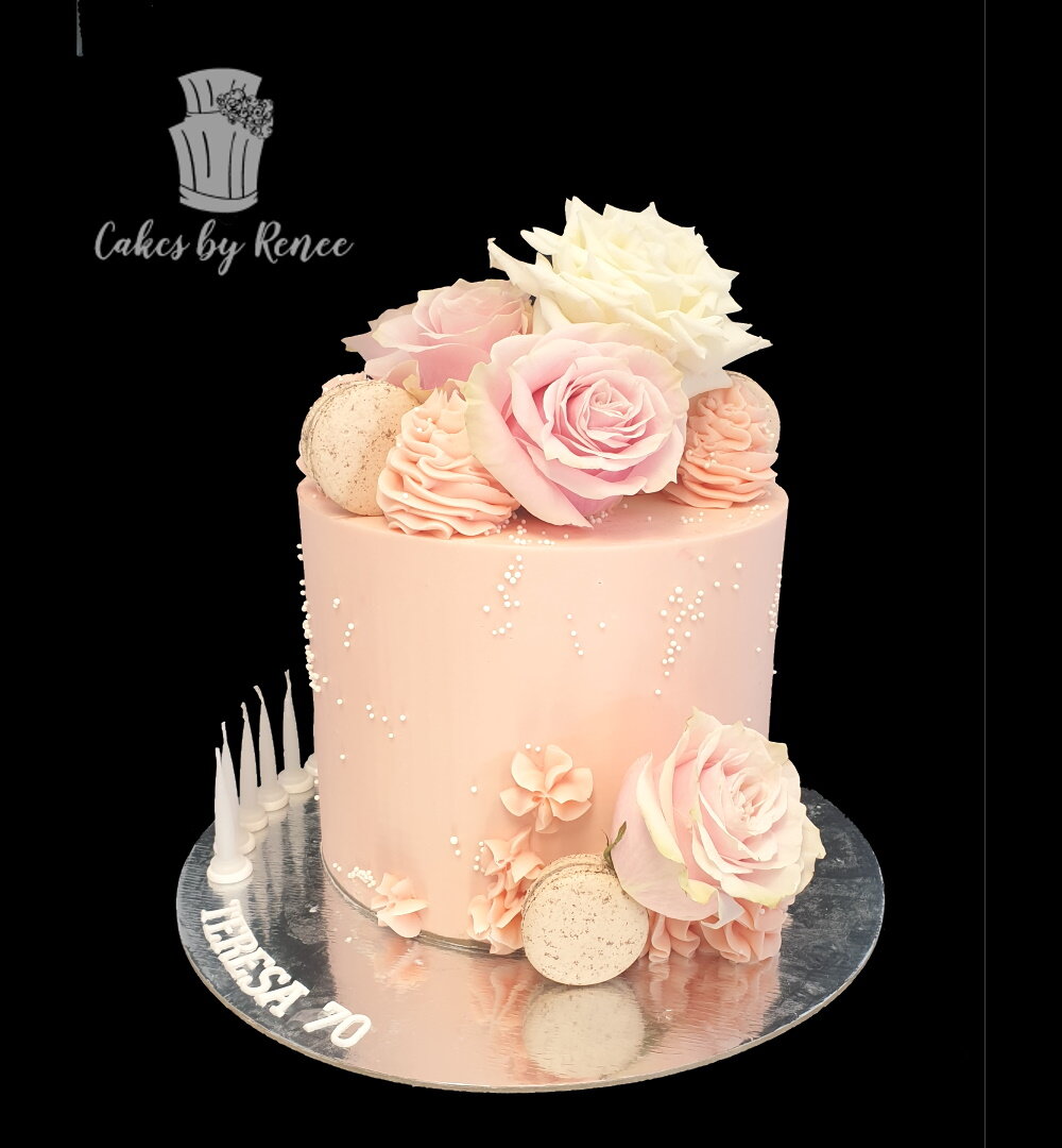pink pastel flowers macs birthday cake