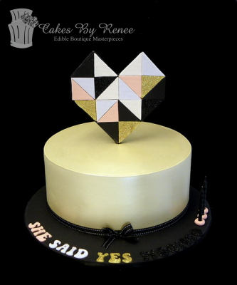geometric heart engagement valentines love gold black cake