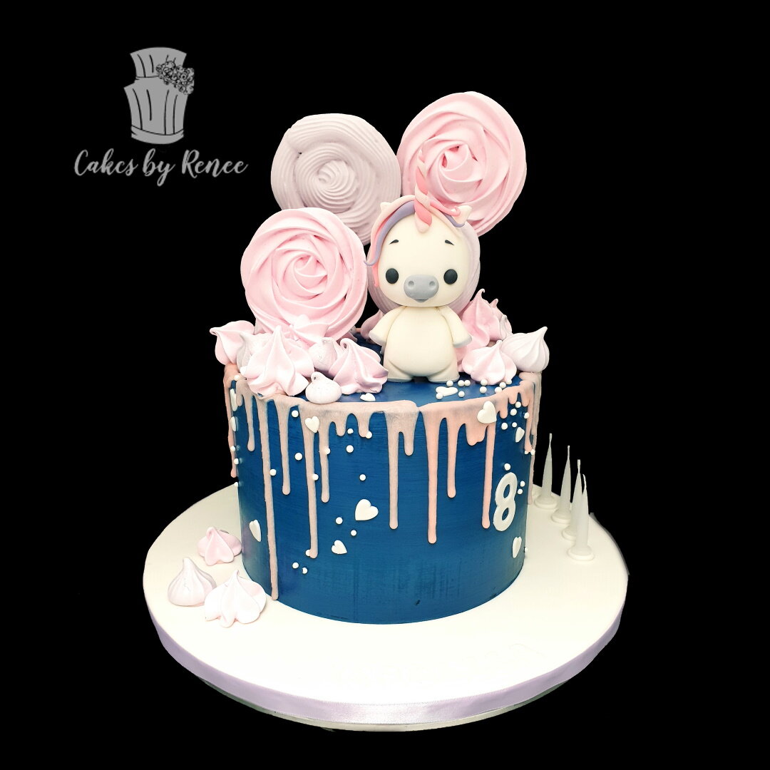 unicorn navy blue pink purple drip cake meringue pops birthday cake