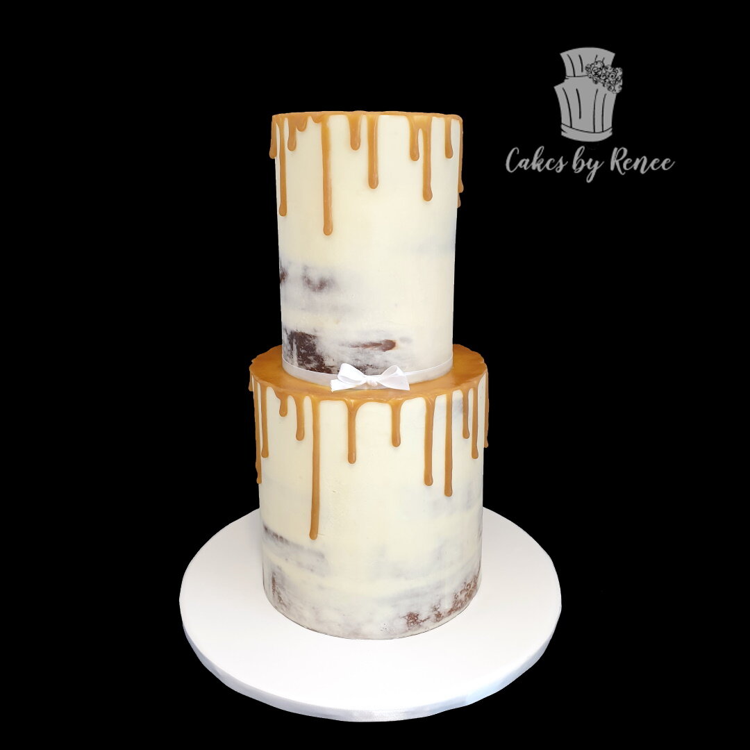 2 tiers semi naked birthday party cake caramel drip