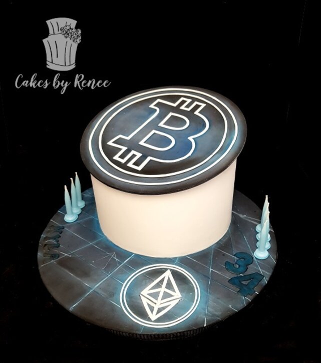 Bitcoin cut out birthday cake