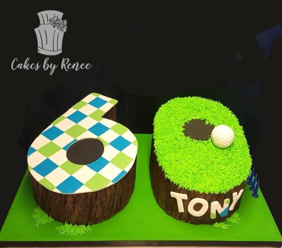 Number 60 birthday cake golf sport cut out cake