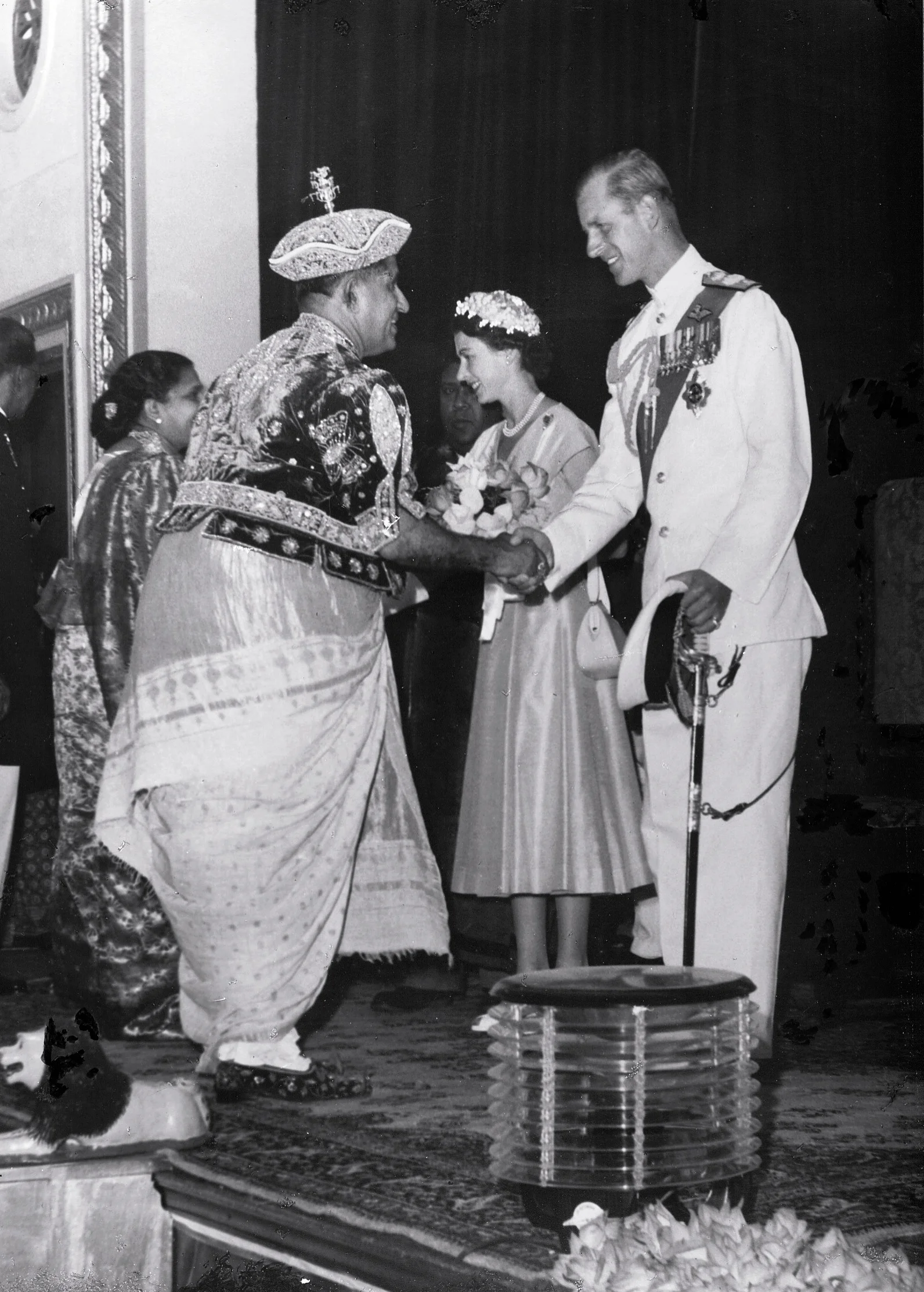 H.B. Udurawana greeting Her Majesty Queen Elizabeth II and His Majesty Prince Philip the Duke of Edinburgh