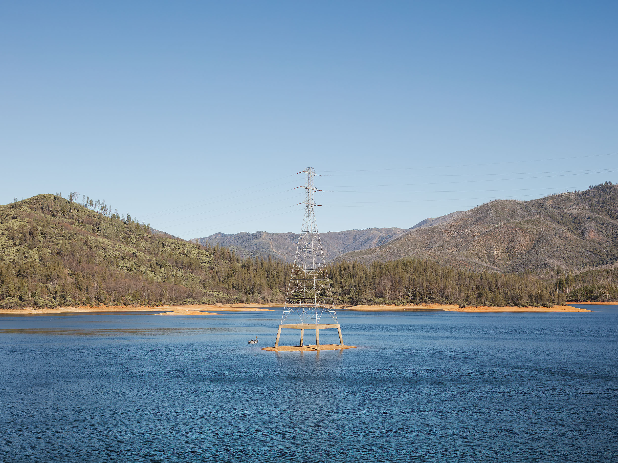 Transmission Tower and Fisherman - Whiskeytown Lake, CA