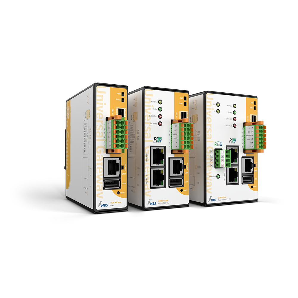 Série MBS UGW XT : Core, Core + PROFINET et Core + PROFINET + KNX, photo de groupe