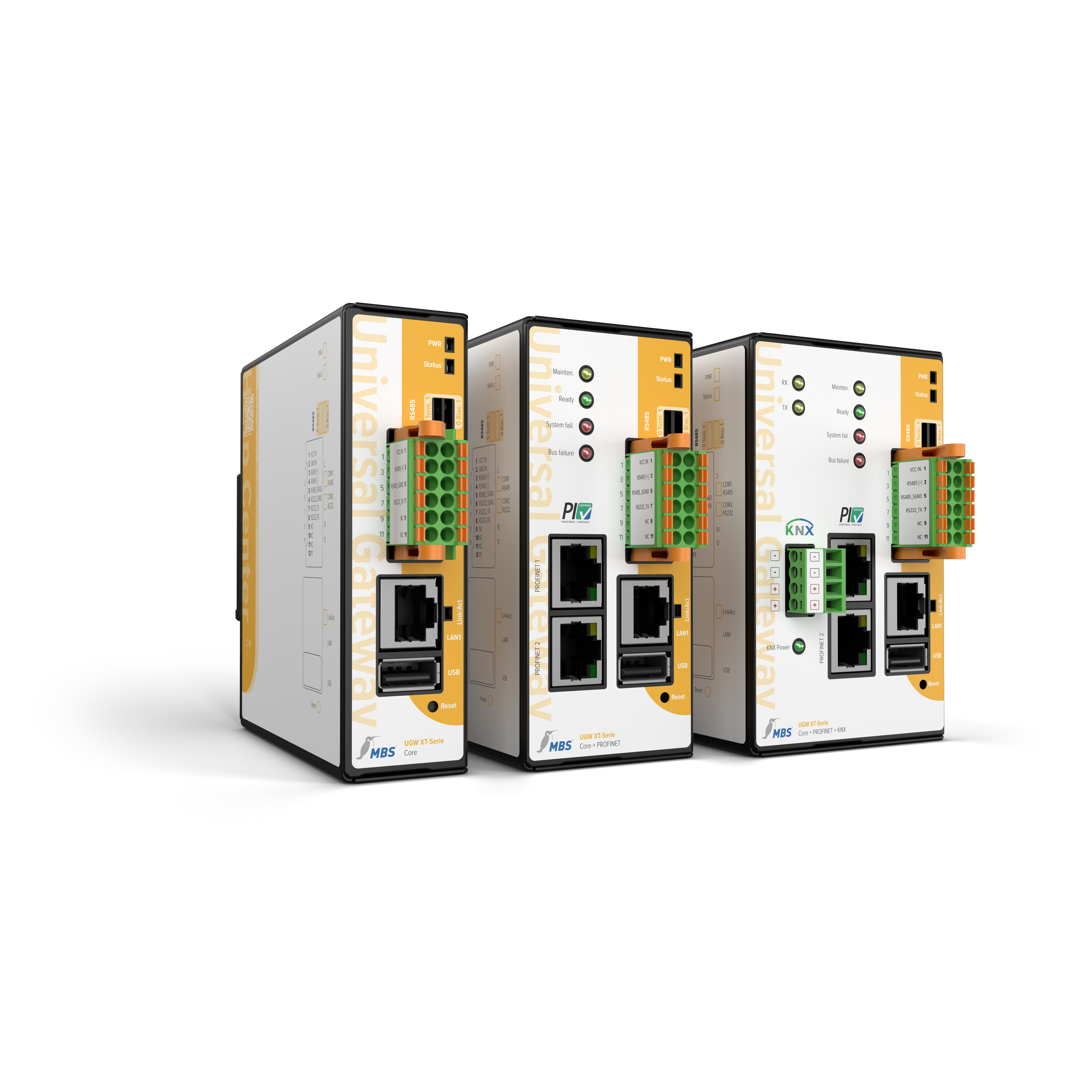 MBS GmbH série UGW XT Core, MBS GmbH série UGW XT Core + PROFINET et MBS GmbH série UGW XT Core + PROFINET + KNX : photo de groupe