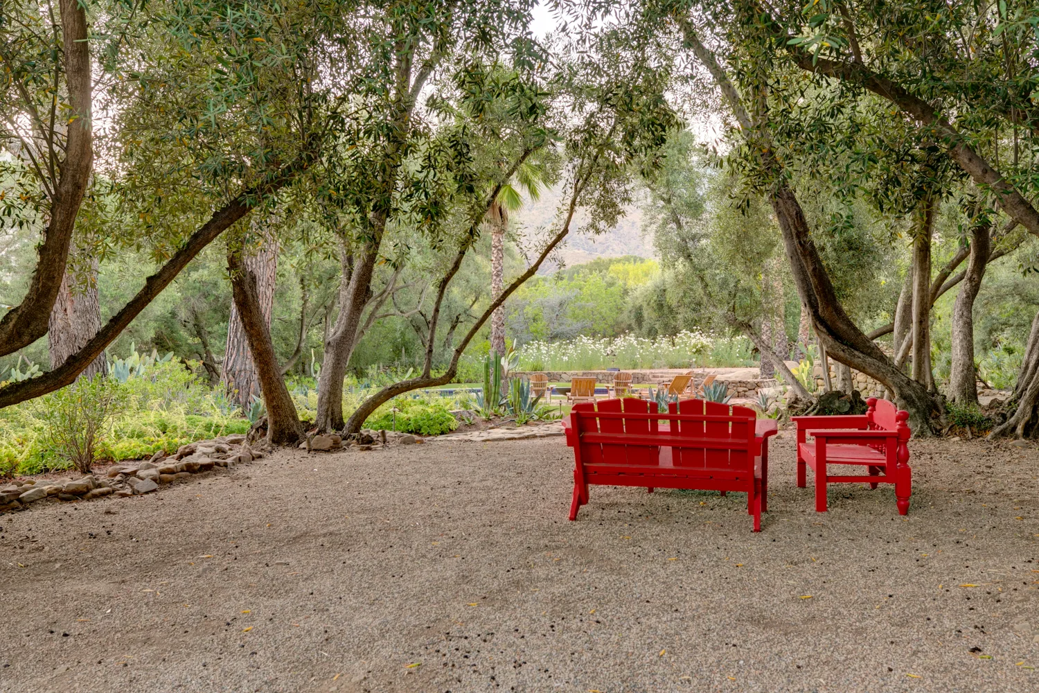 Walking path and sitting area on property