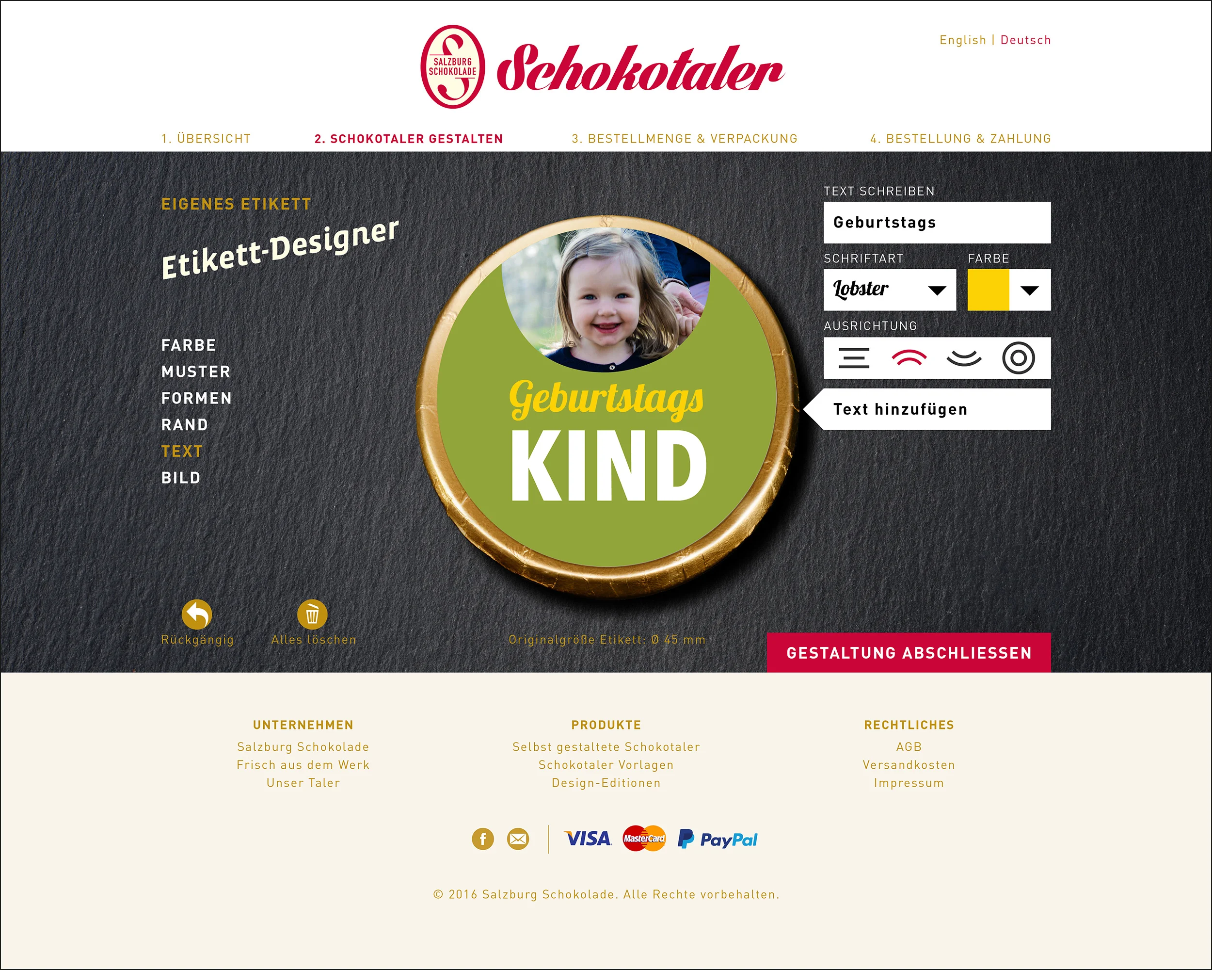 Schokotaler: Web-Design