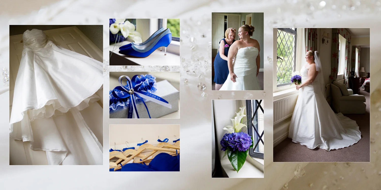 wedding dress, wedding shoes, blue wedding at Ashdown Park Hotel by Helen England Photography