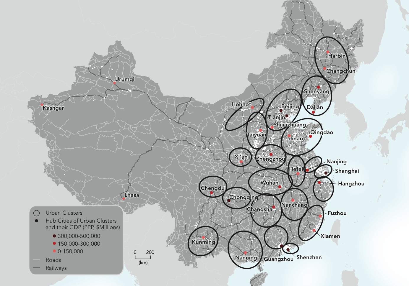 Urban clusters in China driven by third-tier cities.