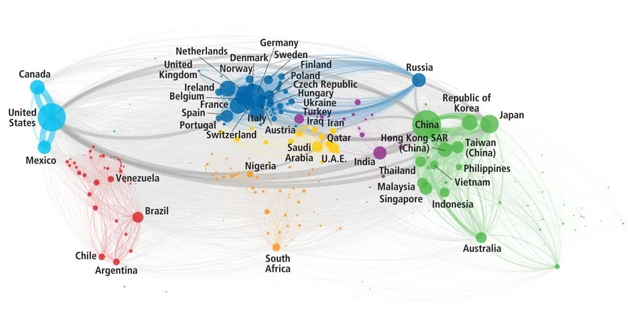 Merchandise flows and stocks. Credit: Rahul C. Basole and Hyunwoo Park for Pankaj Ghemawat and Steven A. Altman, DHL Global Connectedness Index 2014