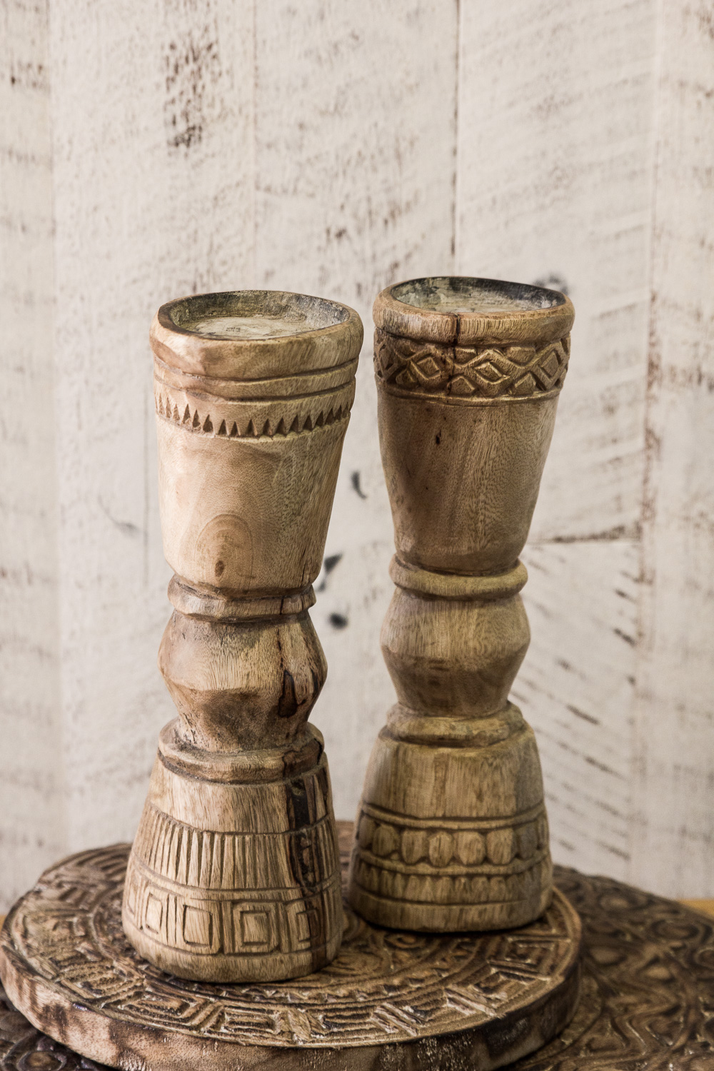 Pair Wooden Candles Sticks