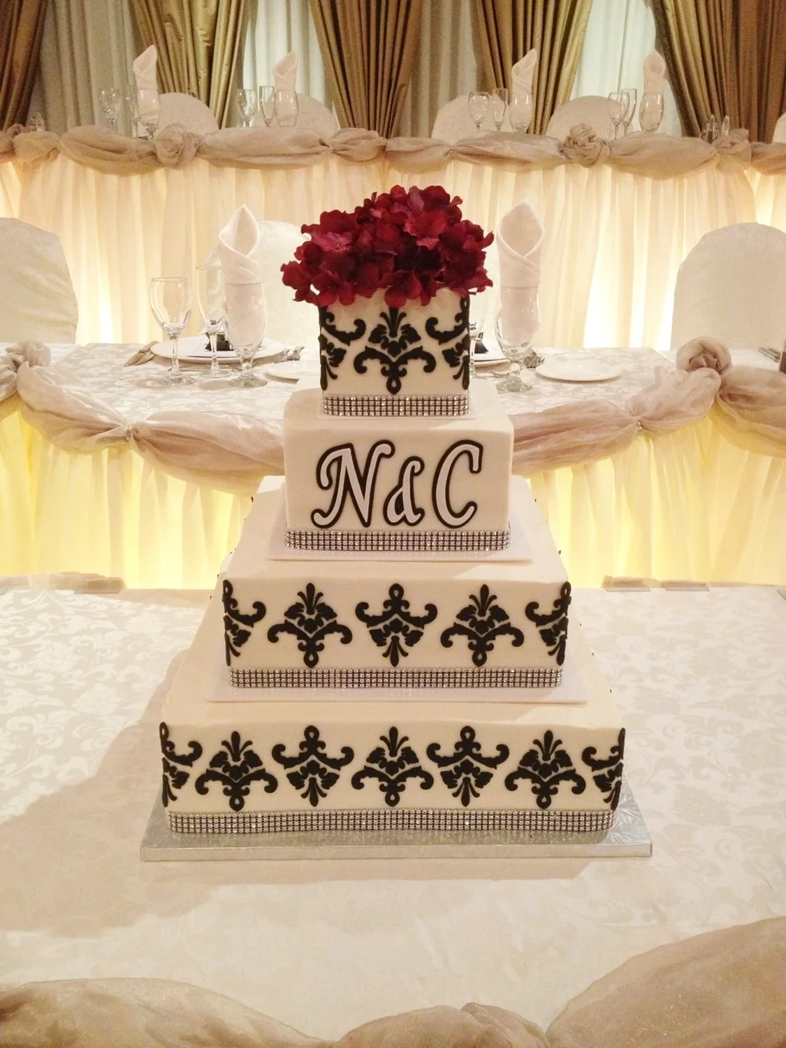 Black Damask with Custom Monogram