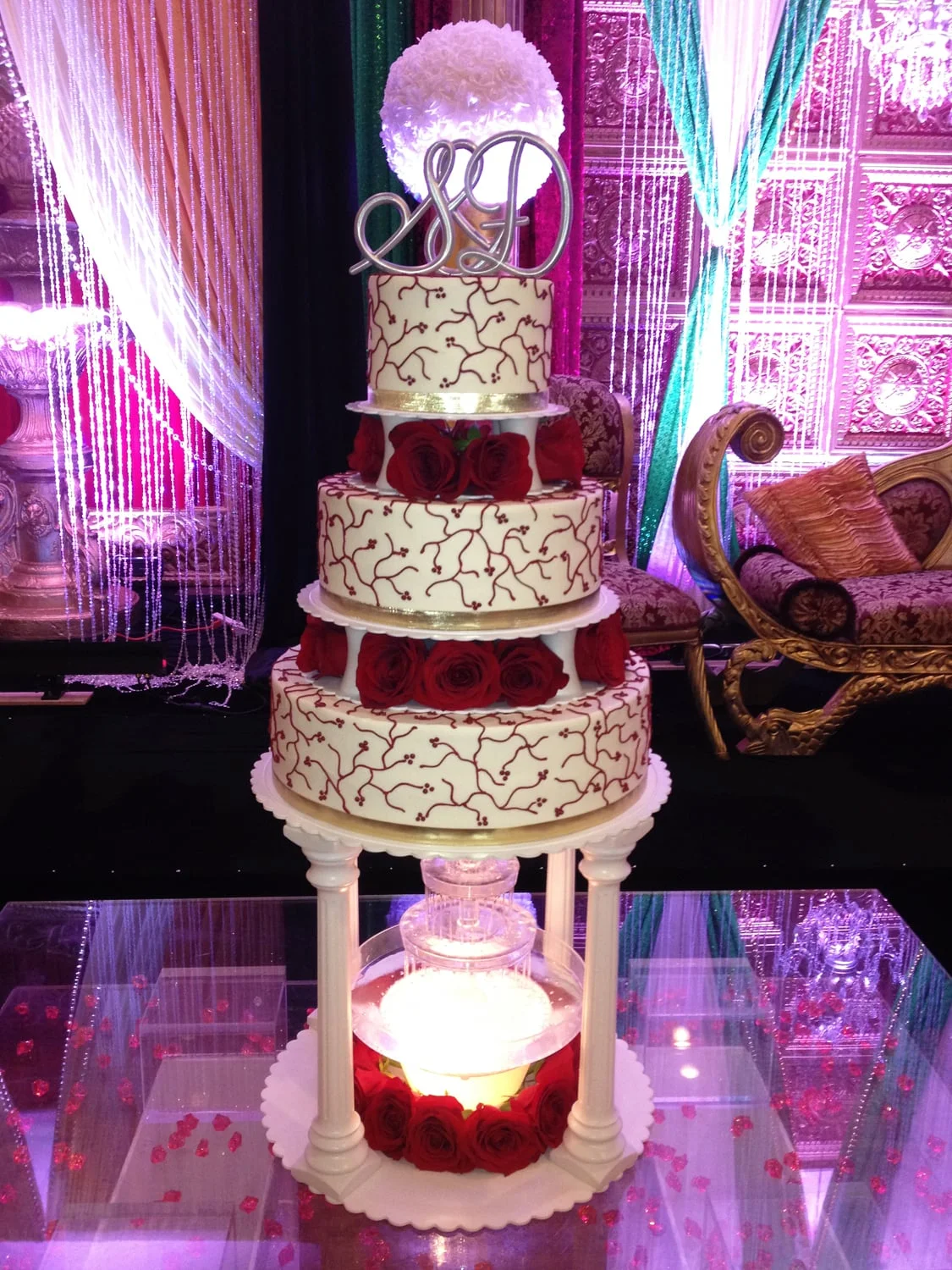 Fountain Cake with Red Roses