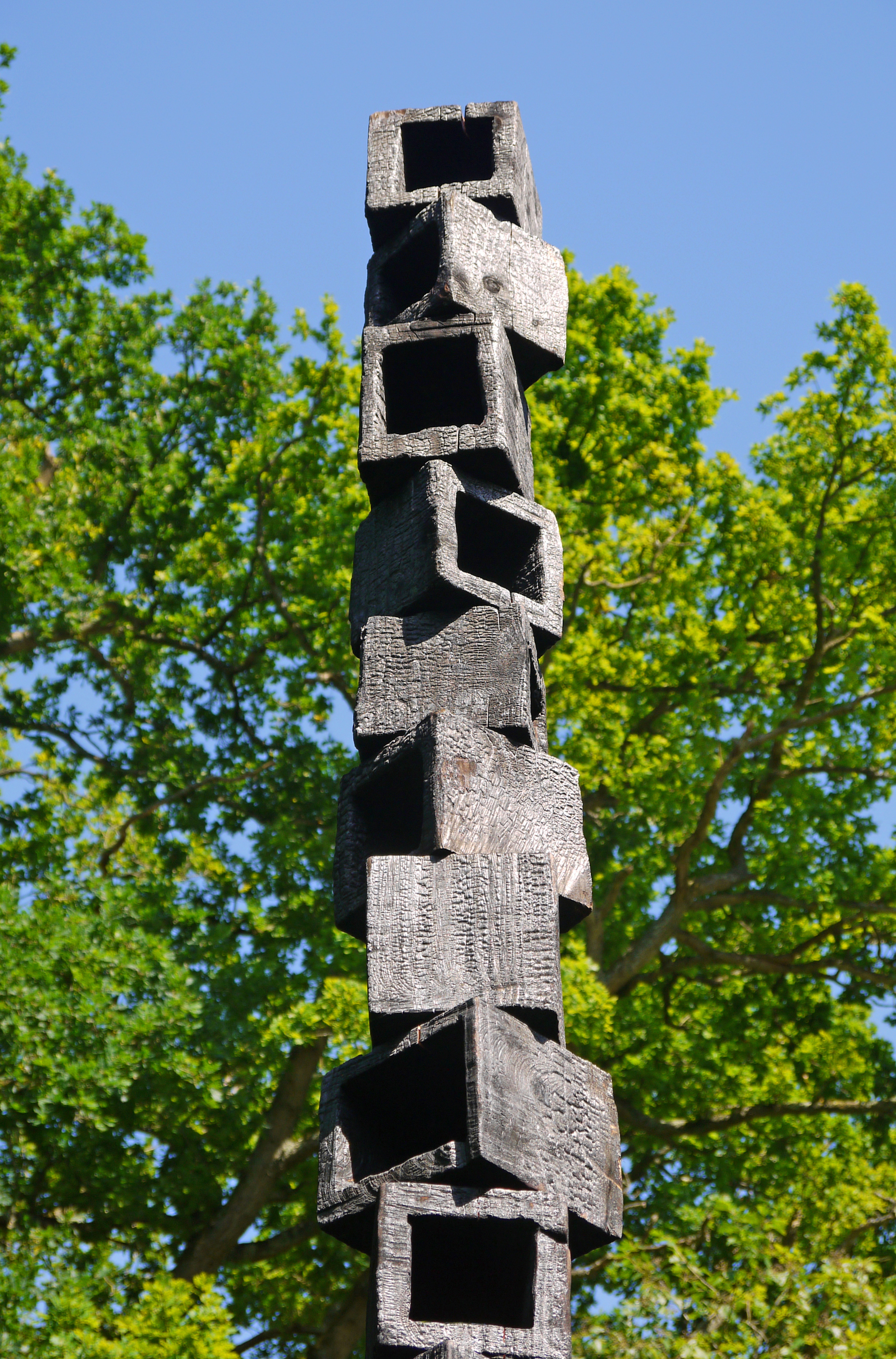 detail of 'The Sheltered Stack' Walter Bailey - scorched larch on oak..jpg