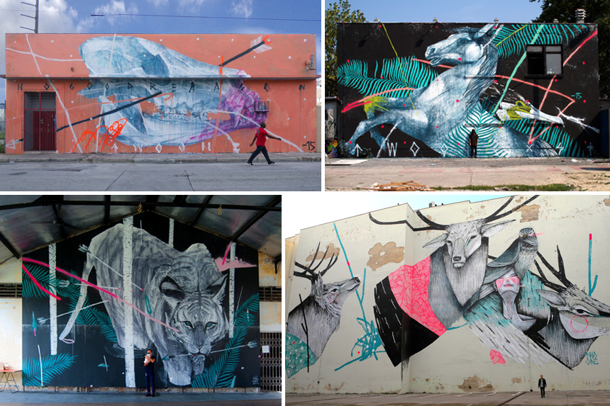 Clockwise from top left: 'For No Good Reaason' Miami, USA '15 | 'Run til Die/Sink or Swim' Berlin, GER '15 | Berlin, GER '14 | 'Future that we Hold' Penang MALAYSIA '15