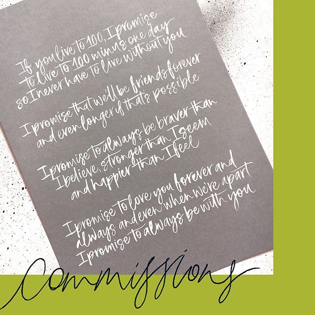 Wedding vows, hand lettered in white ink on grey card, make a perfect first wedding anniversary gift