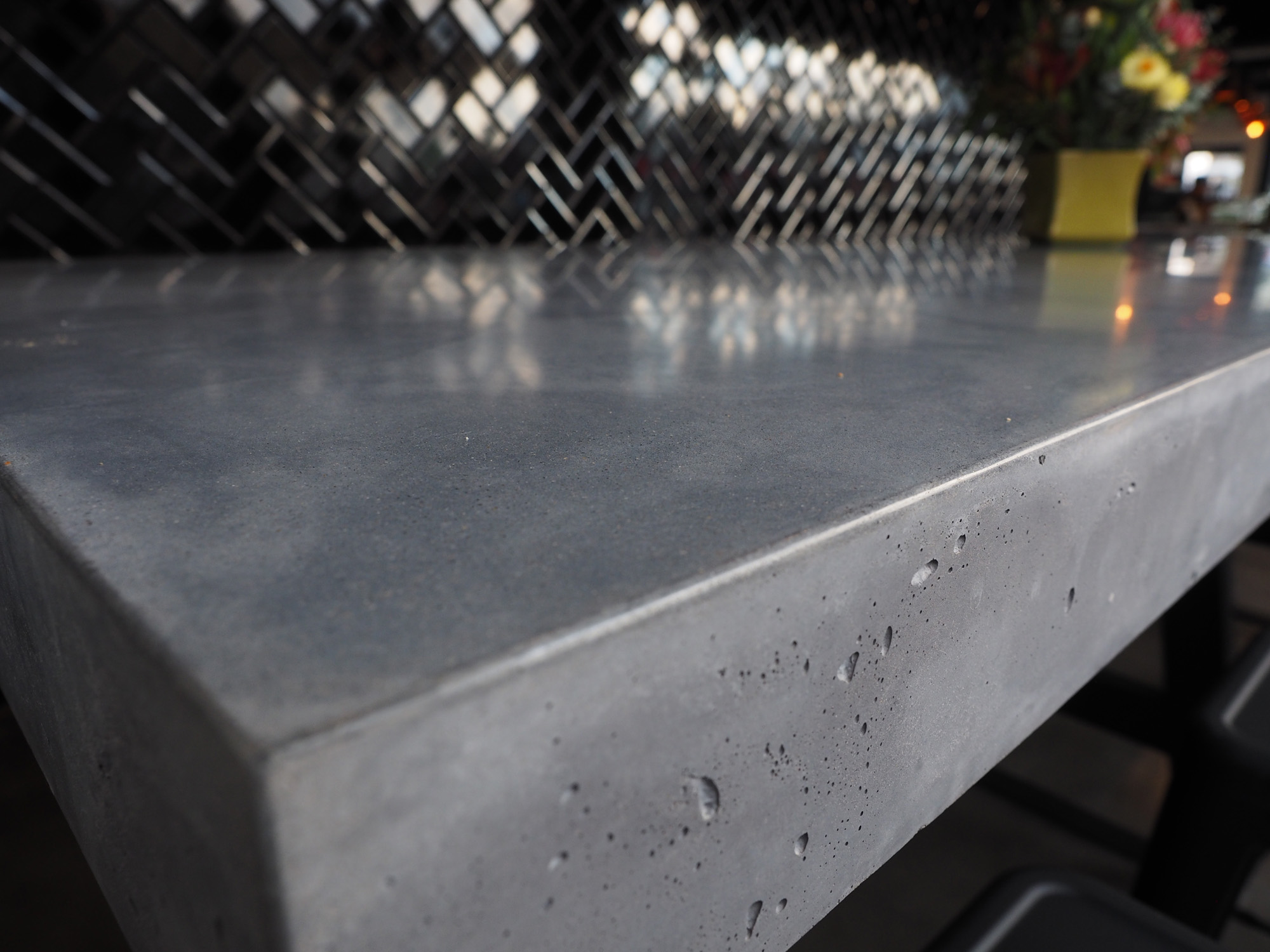 indoor concrete table close up