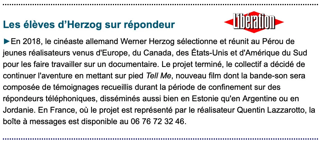 Les élèves d’Herzog sur répondeur