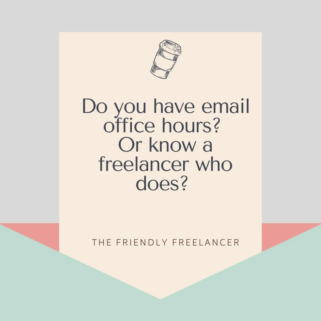 If so, please get in touch with us! 🙏🏽 We're looking for freelancers with email office hours for an upcoming edition of the Friendly Freelancer newsletter. DM us or shoot us an email at freelancerthefriendly@gmail.com