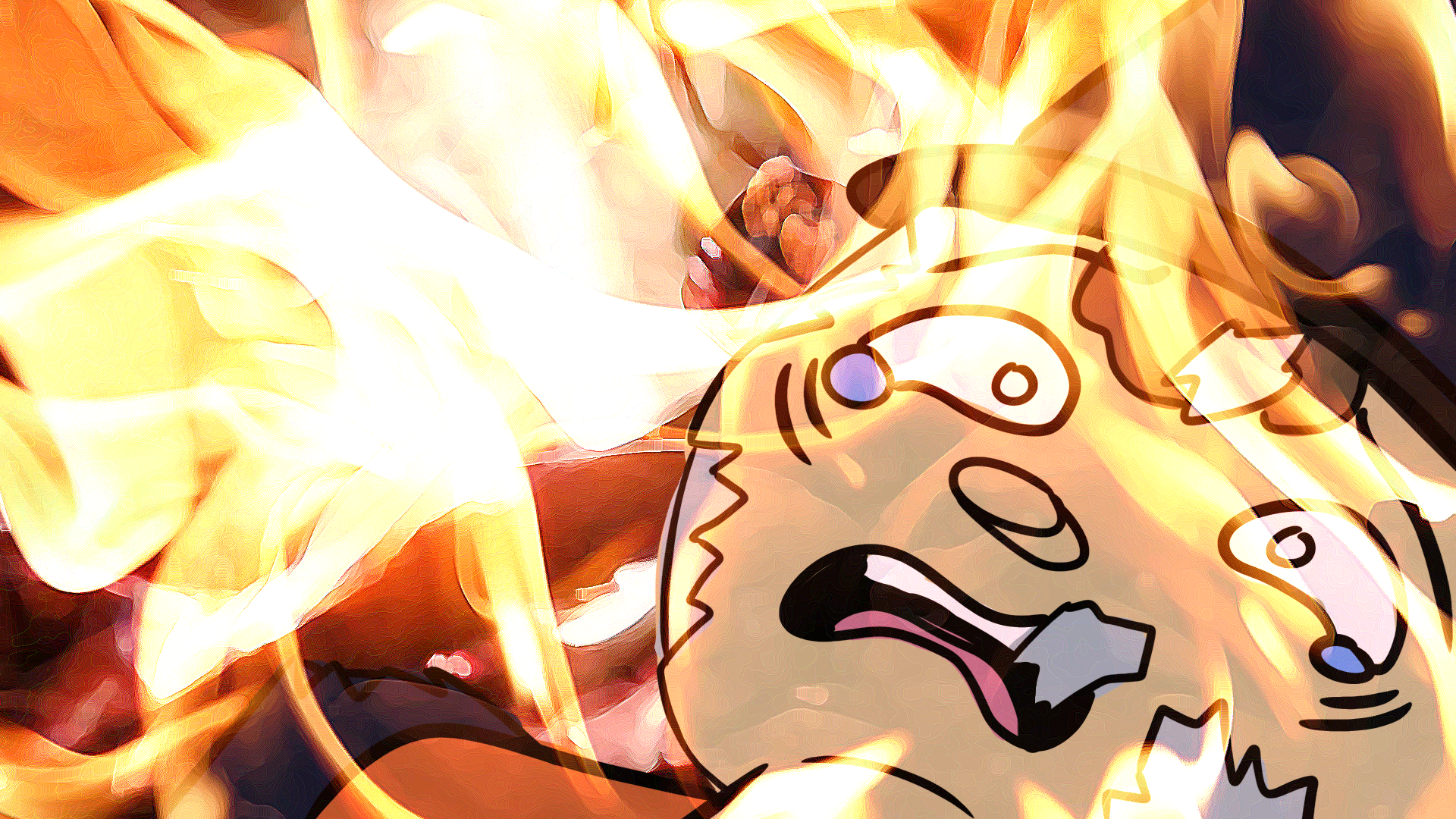 A rough piece of concept art depicting an unknown figure burning up in flames.