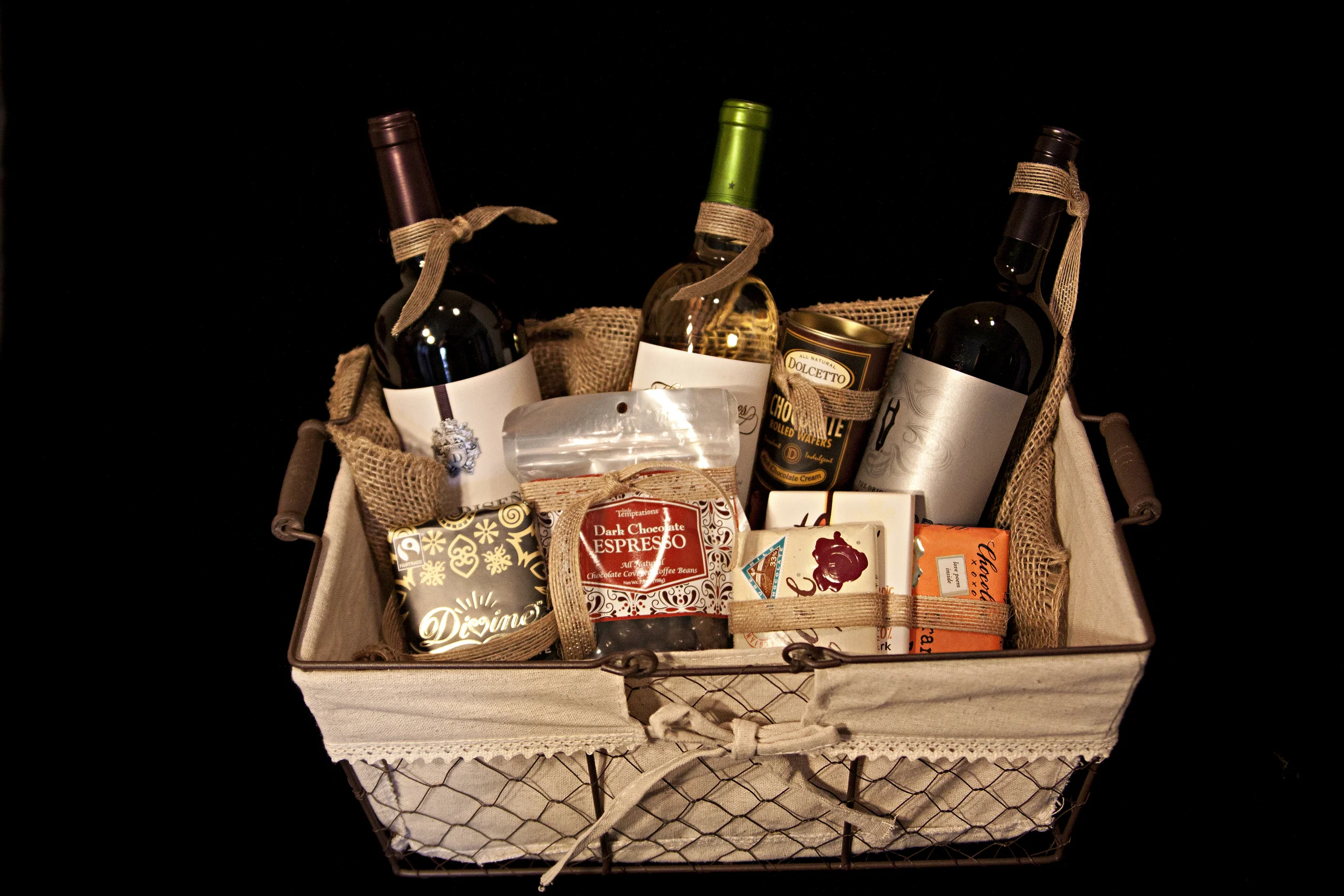 Wine and chocolate basket