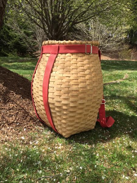 Handmade Adirondack pack basket, adult size, flexible basket molds to the shape of your back when you wear it. - Sallie Senseney