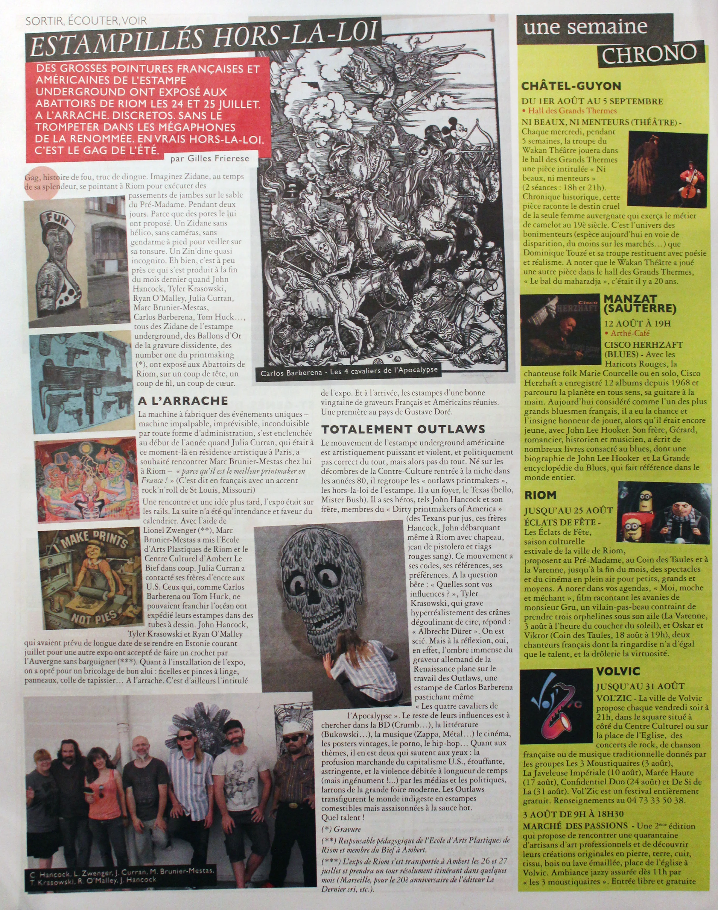 An article in the Riom Annonces newspaper from August 2012 about the A L'Arrache international printmaking exhibition I organized in Riom, France with Marc Brunier Mestas!