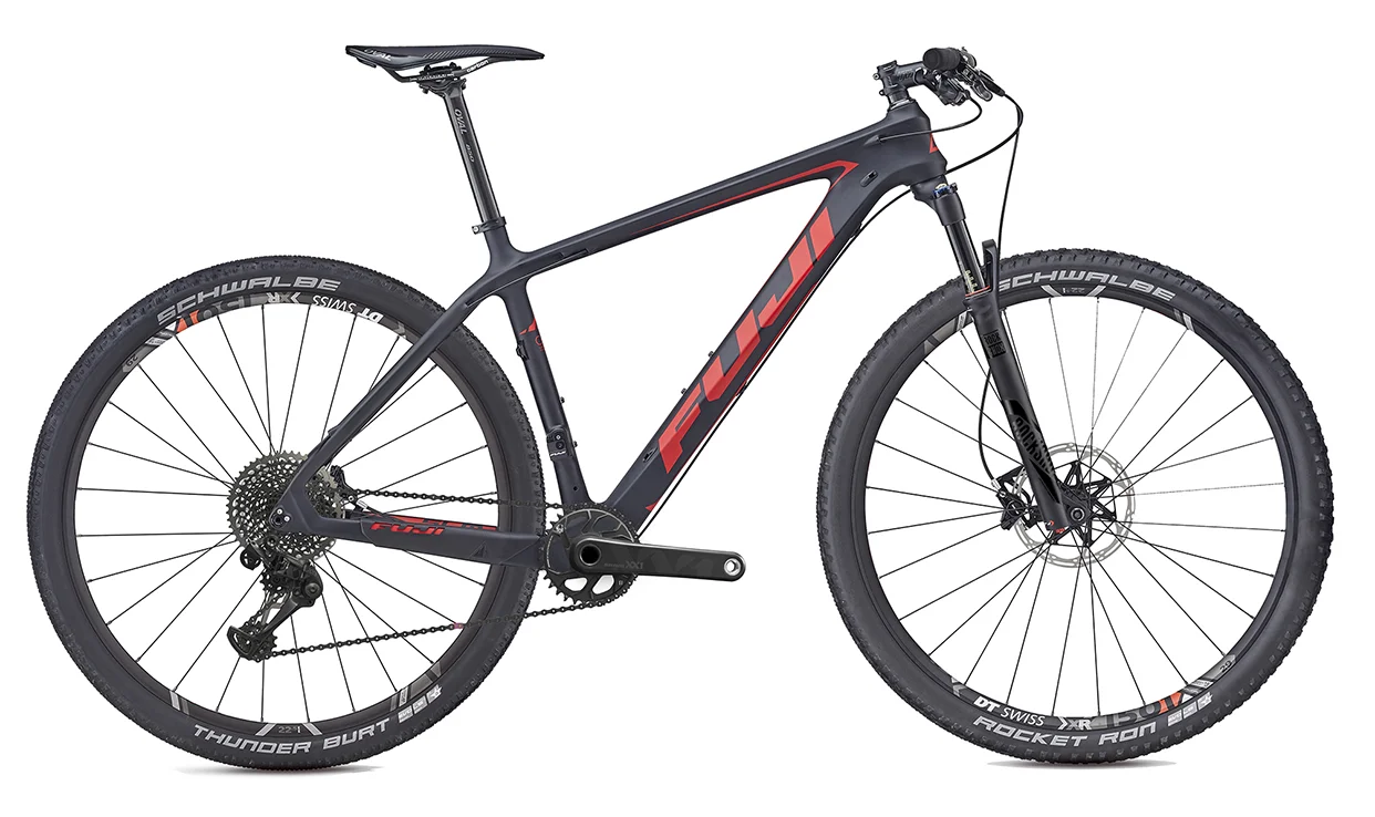 Fuji SLM Superlight, stiff and smooth on the trail, the SLM is at the pinnacle of hardtail XC mountain bikes. With a long, low and aggressive geometry the SLM is ready to play at World Cup tracks or your local XC series. Available in 4 models.