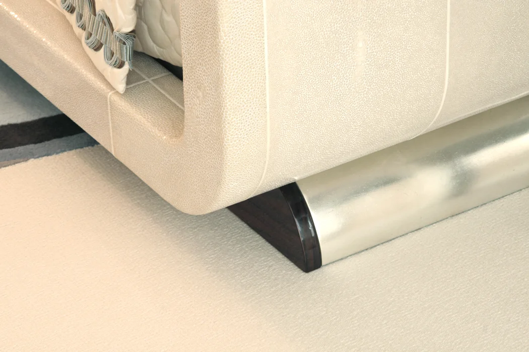 Shagreen covered sleigh bed with Rosewood and silver leaf base - detail