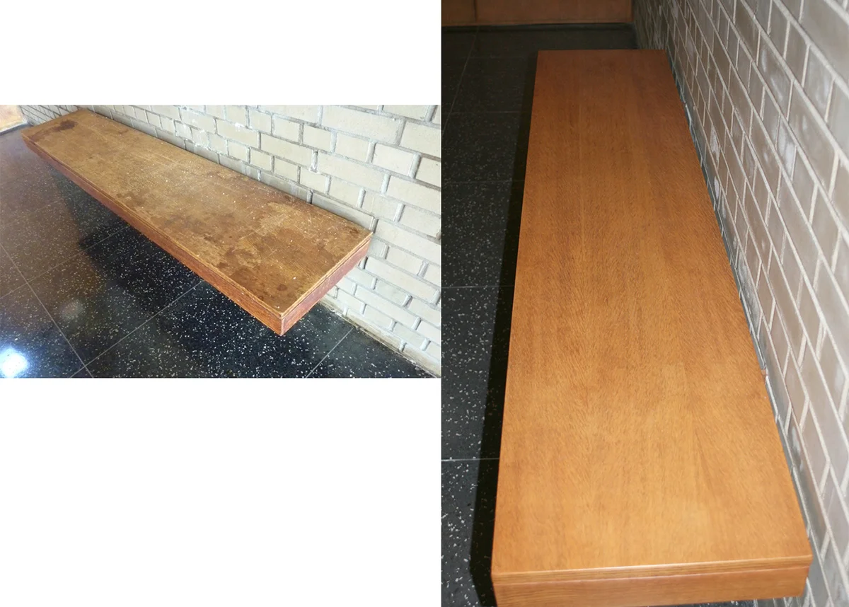 Bench before and after treatment