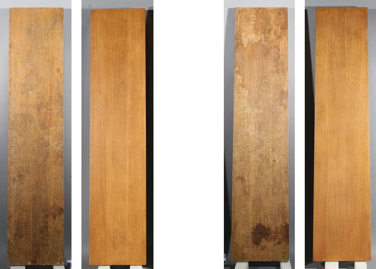 Benches before and after restoration