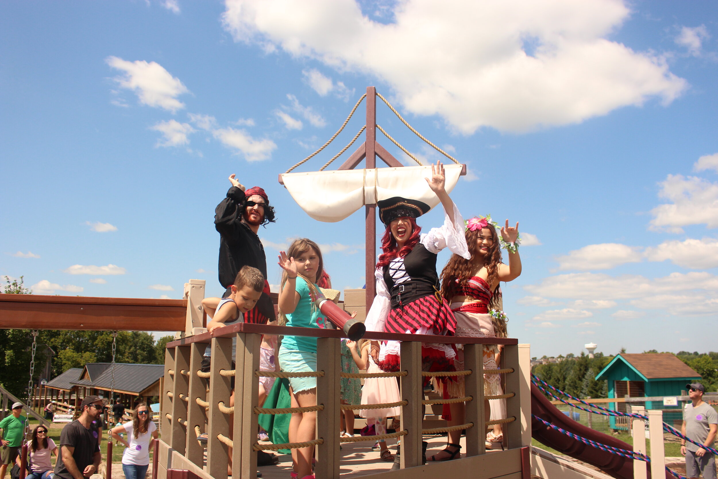 The Sneaky Pirates on a ship playground at Brooks Farms