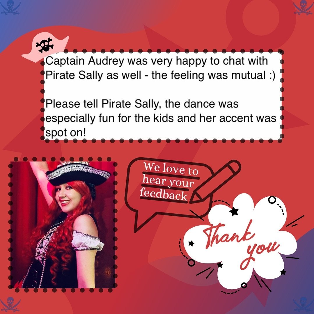 🏴&zwj;☠️Pirate Sally had a great time with Captain Audrey and her sea-tastic Pirate friends!🏴&zwj;☠️

We appreciate the feedback! 
Thank you!

www.fairytalefactory.ca - link also in bio

#thefairytalefactory #arrgh #captain #piratesally #review #po