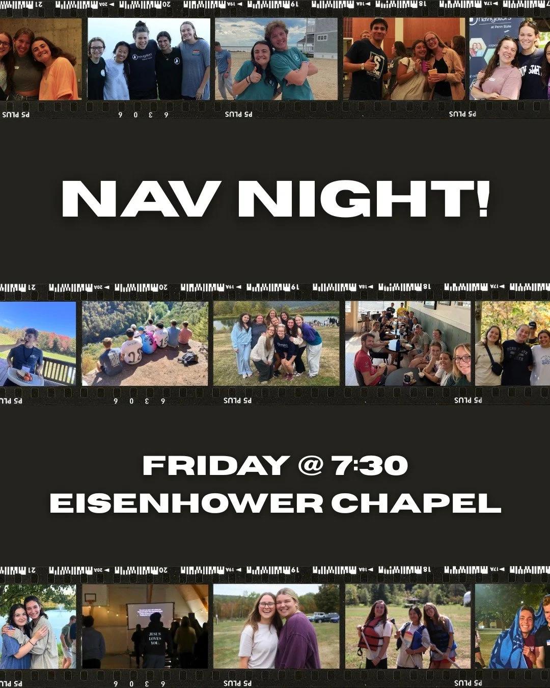NAV NIGHT IS ABOUT TO BE A MOVIE!!!
Come to Eisenhower Chapel at 7:30 this Friday for awesome time in fellowship!

Our Nav-a-later is a drive-in movie at the Kissinger house (600 East Branch Road)! Carpool information to be sent in Nav Annouce and an
