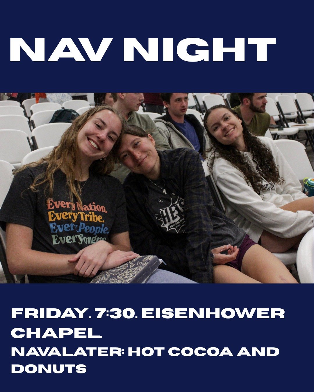We're so back.😎
Come to Nav Night tonight for a time of worship and fellowship! 
When: TONIGHT (1/16) @ 7:30
Where: Eisenhower Chapel (Pasquerilla Spiritual Center)
Why: Cause it's the best time ever! 🥳
And if you stick around for the Navalater... 