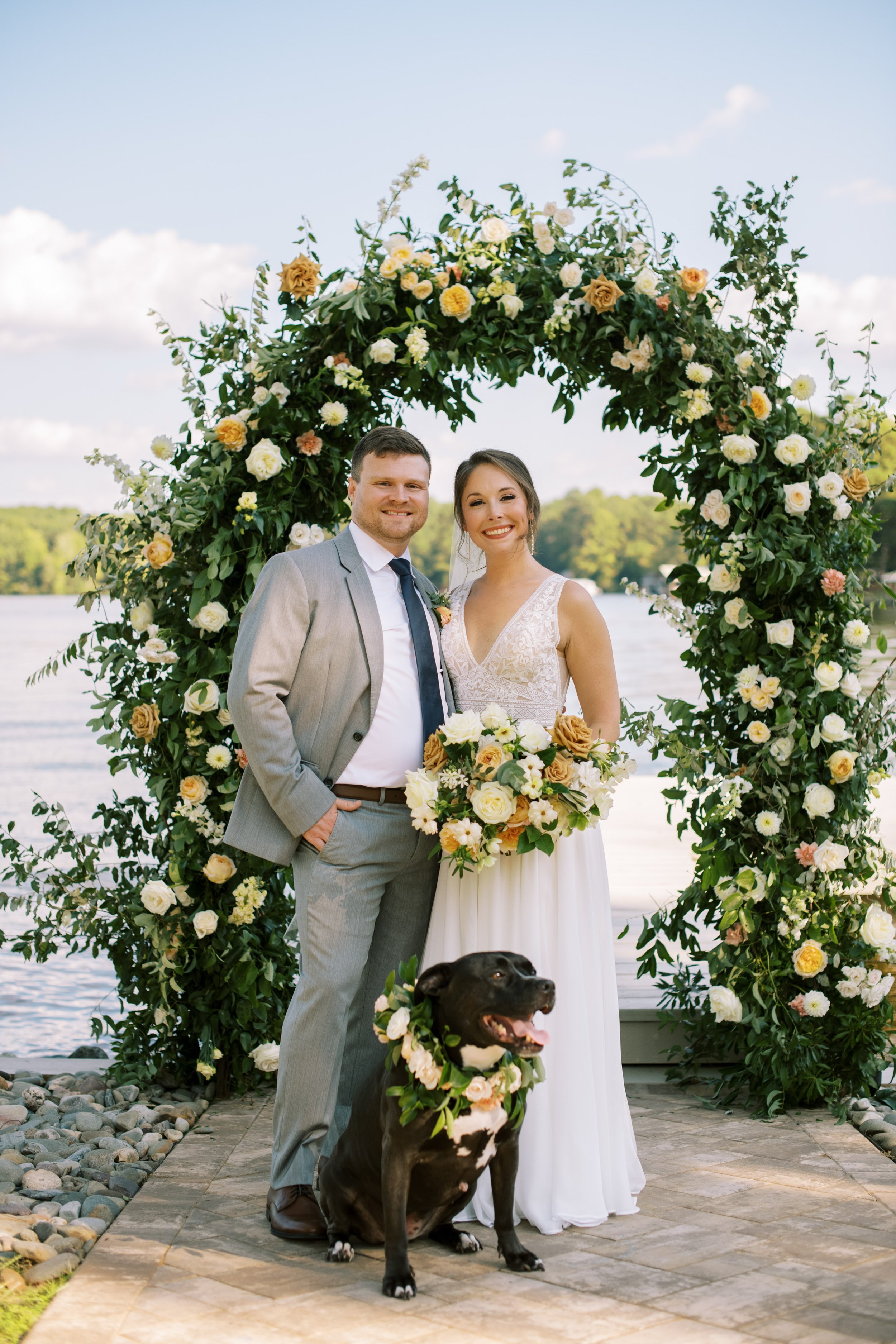 Bride and Groom and Dog Lake Gaston Wedding by NC Wedding Photographer Fancy This Photography 