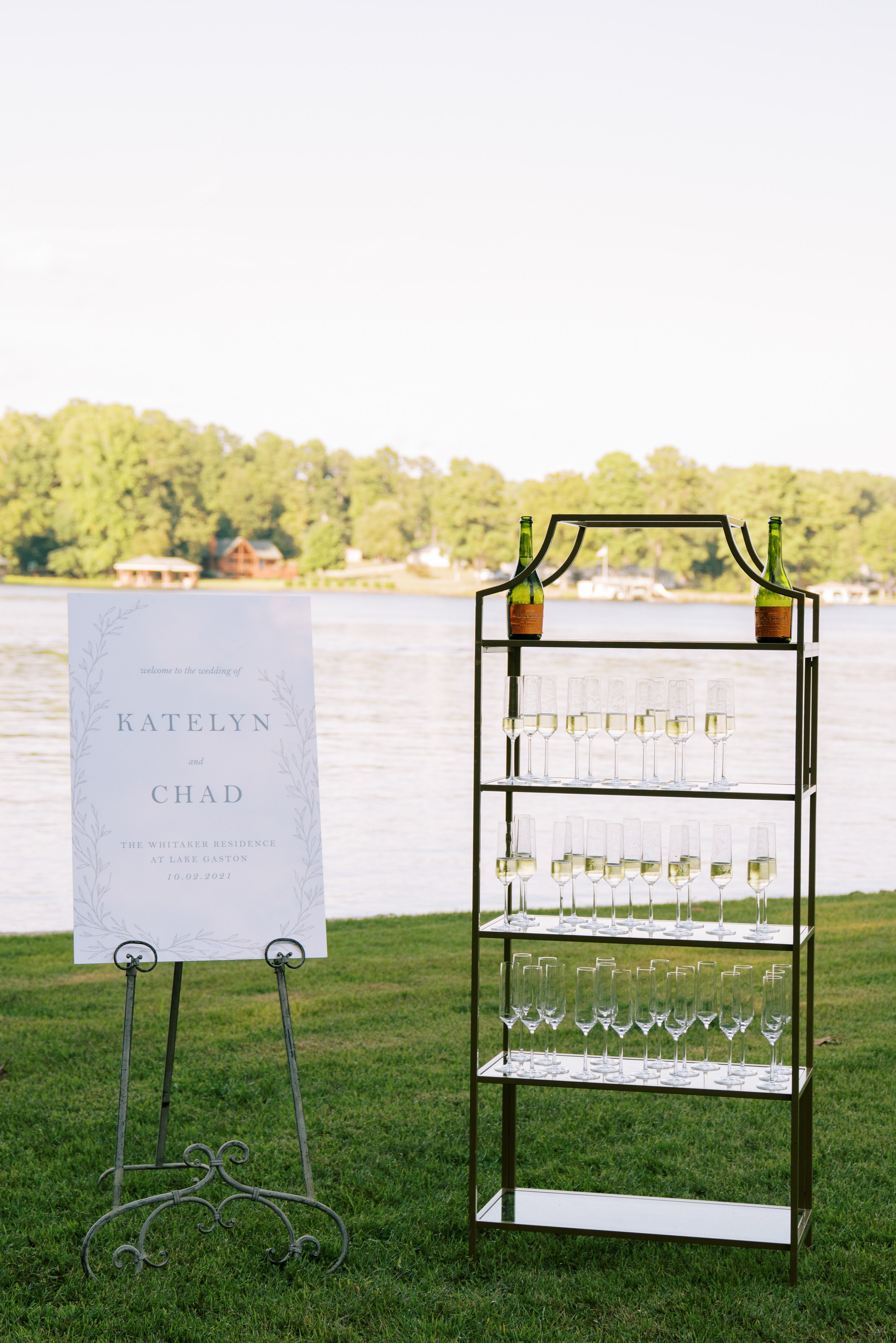 Champagne Flutes Signage Lake Gaston Wedding by NC Wedding Photographer Fancy This Photography 