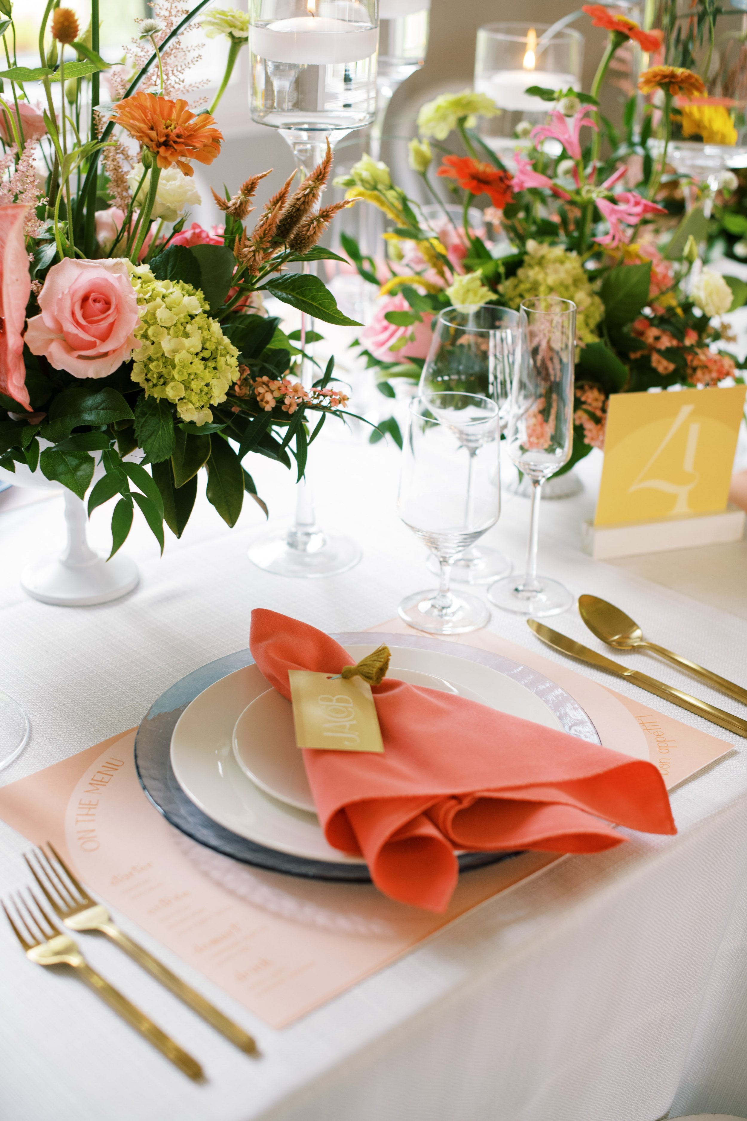 Bright Table Setting Colorful Wedding Inspiration at The Bradford NC Wedding Venue Fancy This Photography